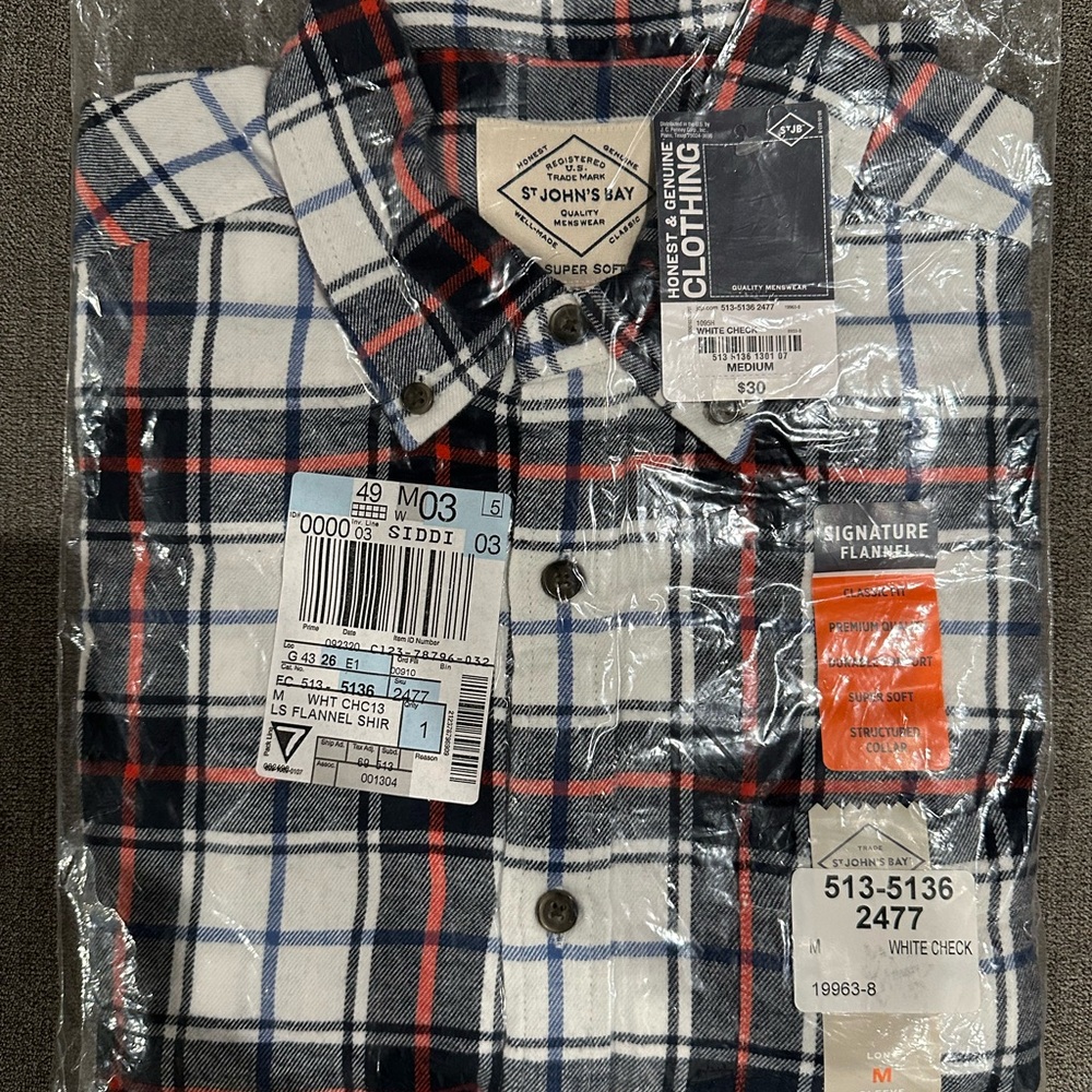 St. John's Bay Men's Plaid Shirt - White, Blue, and Pink
